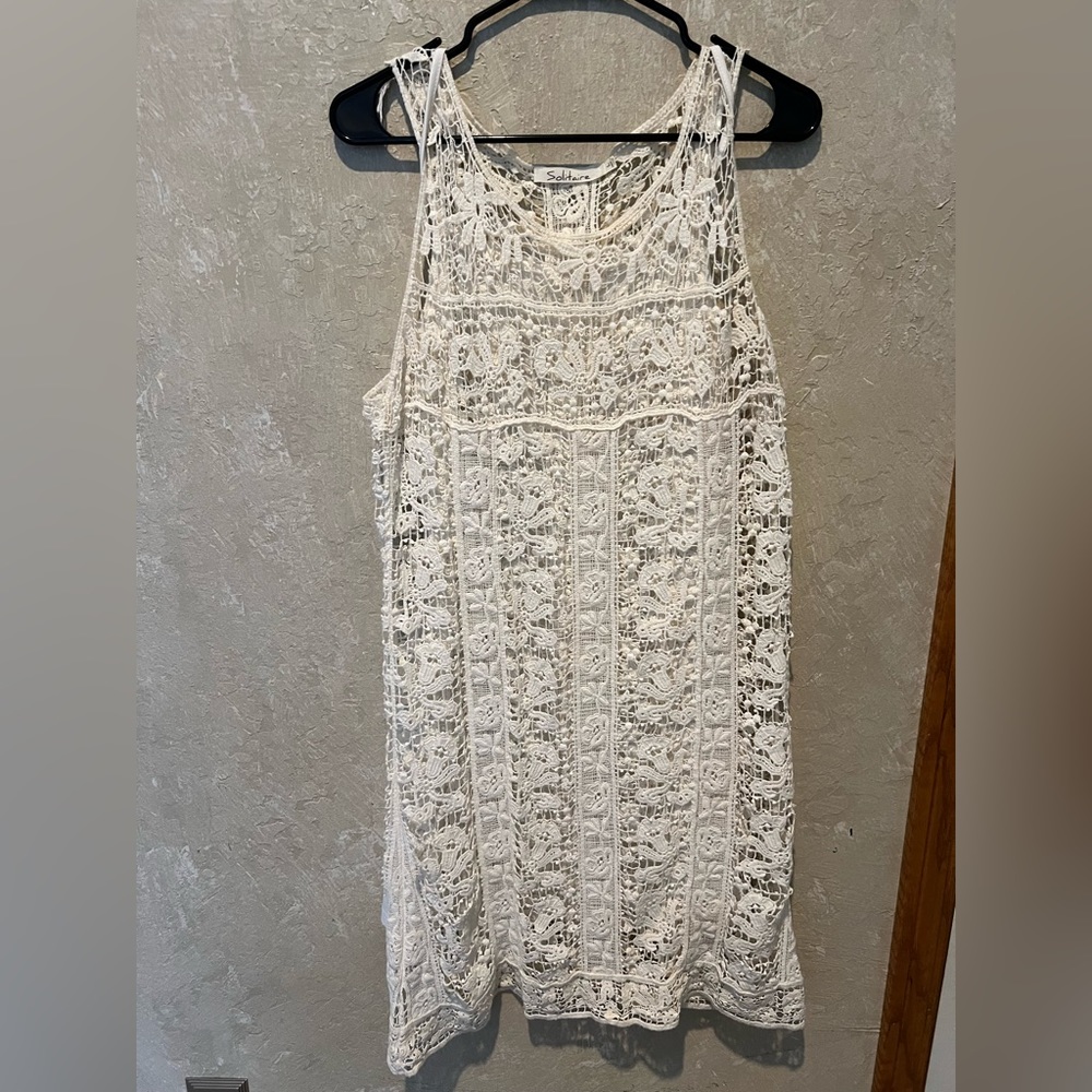 Crochet knee length dress cover-up with slip